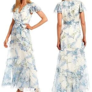 ALEX MARIE Lillian Floral Print Maxi Gown Dress Womens 6‎ Cap Flutter Sleeve NWT
